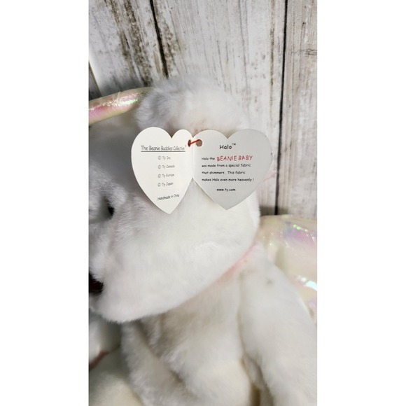 RARE! Ty Original Beanie Buddies Collection 14' Angel Peace Blue Bear w/errors - Picture 16 of 16